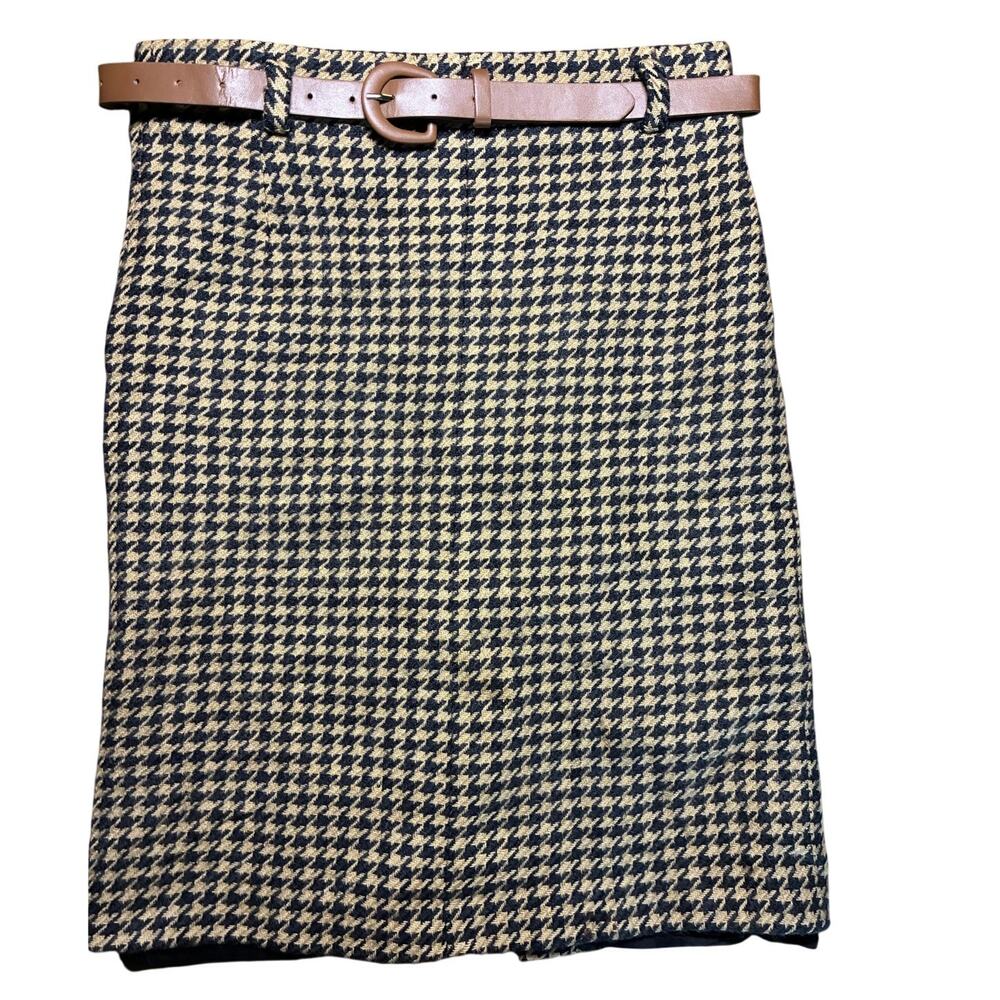 Vintage Tristano Onofri Houndstooth Mini Skirt Belted Black Tan Lined